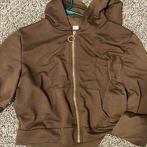 brown zip up hoodie